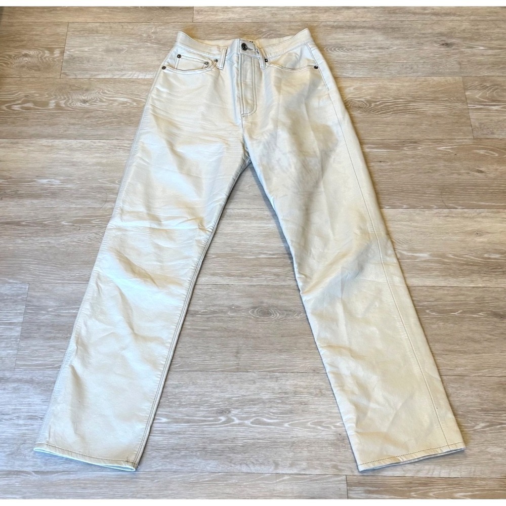 Agolde Women's Recycled Leather Blend Pants 90s Pinch Waist; Cream/Ivory Size 25